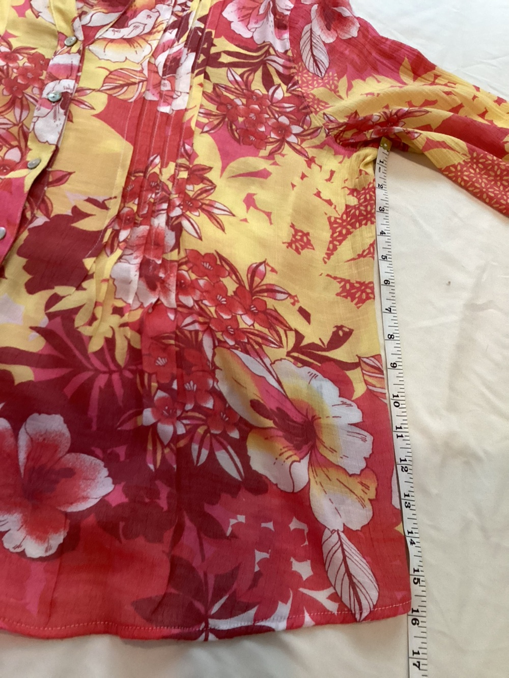 Ruby Rd. Yellow & Coral Floral Pintuck Button-Front Blouse - Picture 4 of 6